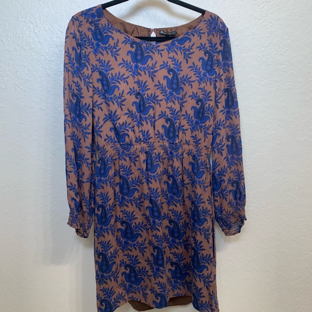 Madewell brown and blue paisleys silk dress